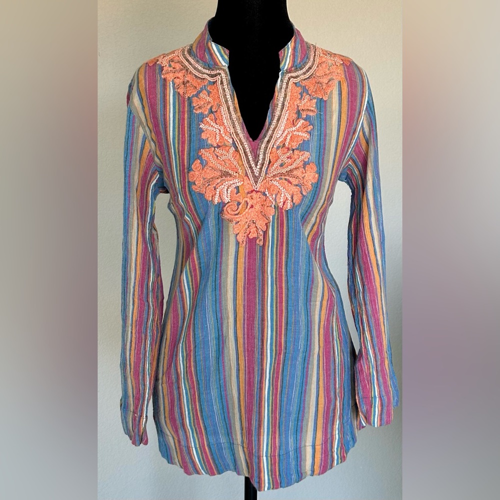 Soft Surroundings Embroider Beaded Floral Tunic Boho Cottagecore Fairycore J1269